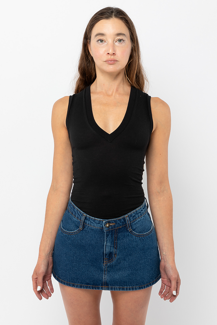 36/1 Sleeveless V Neck Black